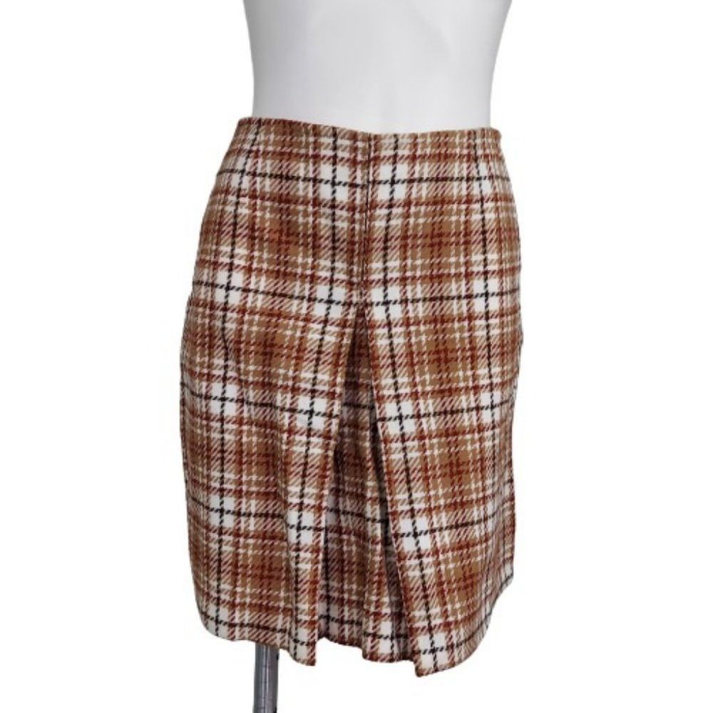 1960s Vintage Acrylic Plaid 19inch Skirt Brown
